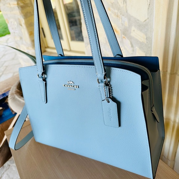 Coach Tatum large leather satchel sky blue NWT Authentic - Picture 10 of 10